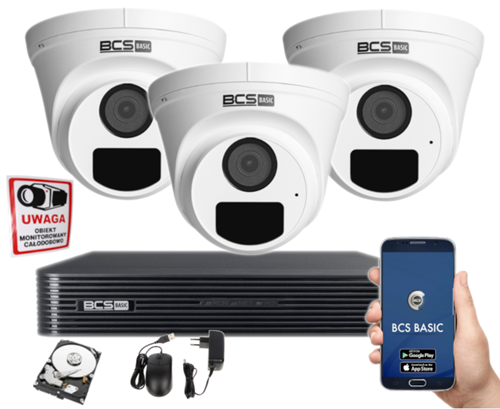 Zestaw monitoringu IP BCS z 3 kamerami