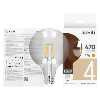 Żarówka LED FILAMENT C Adviti AD-SW-6662L4 gwint E27 moc 4W neutralna biel 470lm 230V 5szt