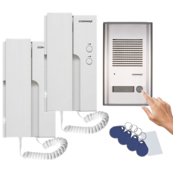 ZESTAW DOMOFONOWY COMMAX 2x UNIFON DP-2HPR(DC) + STACJA BRAMOWA DR-201A/RFID 12VDC