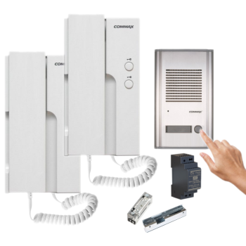 ZESTAW DOMOFONOWY COMMAX 2x DP-2HPR(DC) + COMMAX DR-201A + MEAN WELL HDR-30-12 + ELEKTROZACZEP R4-12.10
