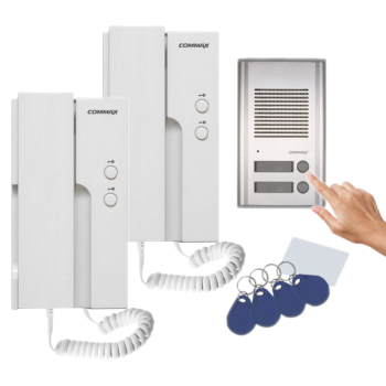 ZESTAW DOMOFONOWY COMMAX 2xUNIFON DP-2HPR(DC) + STACJA BRAMOWA DR-201AG/RFID 12V