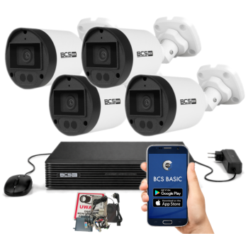 ZESTAW MONITORINGU 5MPx BCS Basic - 4 Kamery Tubowe, Obiektyw stały, Dysk 1TB, IR, Zdalny dostęp