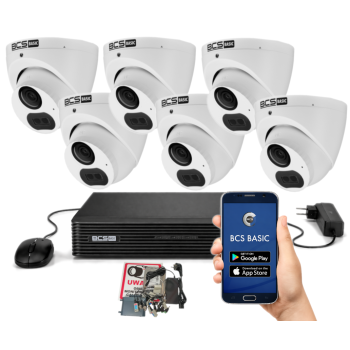 ZESTAW MONITORINGU 5MPx BCS Basic - 6 Kamer Kopułkowych, Obiektyw stały, Dysk 1TB, IR, Zdalny dostęp