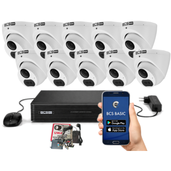 ZESTAW MONITORINGU 5MPx BCS Basic - 10 Kamer Kopułkowych, Obiektyw stały, Dysk 2TB, IR, Zdalny dostęp