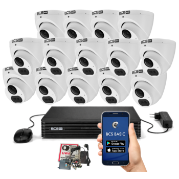 ZESTAW MONITORINGU 5MPx BCS Basic - 14 Kamer Kopułkowych, Obiektyw stały, Dysk 2TB, IR, Zdalny dostęp