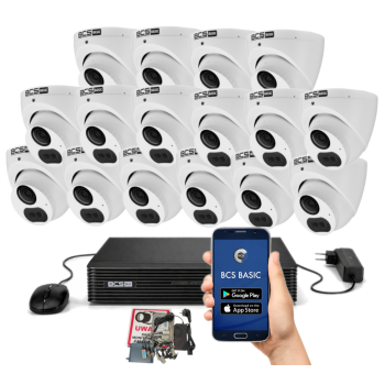 ZESTAW MONITORINGU 5MPx BCS Basic - 16 Kamer Kopułkowych, Obiektyw stały, Dysk 2TB, IR, Zdalny dostęp