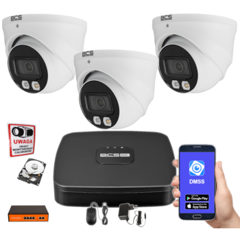 ZESTAW MONITORINGU IP BCS-L-SNVR0401 + 3x BCS-L-EIP14FSR3L3 4MPX 2.8mm IR30 Switch PoE 1TB