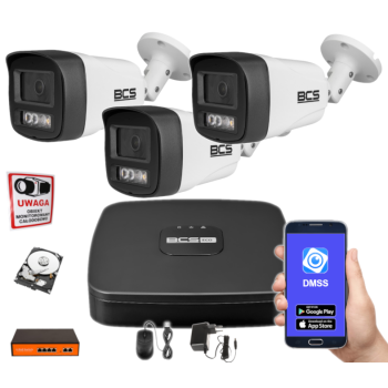 ZESTAW MONITORINGU IP BCS-L-SNVR0401 + 3x BCS-L-TIP14FSR3L3 4MPX 2.8mm IR30 Switch PoE 1TB
