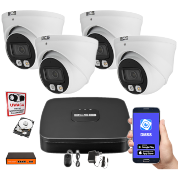 ZESTAW MONITORINGU IP BCS-L-SNVR0401 + 4x BCS-L-EIP14FSR3L3 4MPX 2.8mm IR30 Switch PoE 1TB