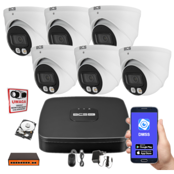 ZESTAW MONITORINGU IP BCS-L-SNVR0801-4KE(2) + 6x BCS-L-EIP14FSR3L3 4MPX 2.8mm IR30 Switch PoE 1TB