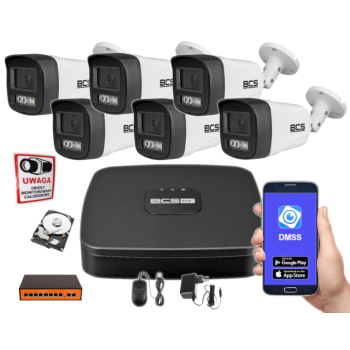 ZESTAW MONITORINGU IP BCS-L-SNVR0801-4KE(2) + 6x BCS-L-TIP14FSR3L3 4MPX 2.8mm IR30 Switch PoE 1TB
