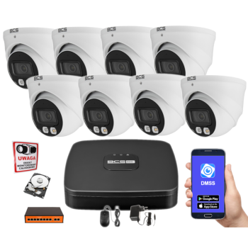 ZESTAW MONITORINGU IP BCS-L-SNVR0801-4KE(2) + 8x BCS-L-EIP14FSR3L3 4MPX 2.8mm IR30 Switch PoE 1TB