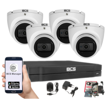 ZESTAW MONITORINGU BCS-L-XVR0401-4KE(5) + 4x BCS-EA18FWR3(2) 8MPX 4K 2.8mm IR30 1TB