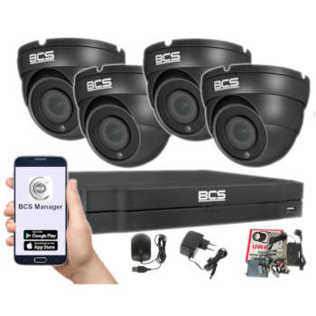 ZESTAW MONITORINGU BCS-L-XVR0401-4KE(5) + 4x BCS-EA28FSR3-G(H2)(2) 8Mpx 2.8mm IR30 1TB