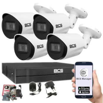 ZESTAW MONITORINGU BCS-L-XVR0401-4KE(5) + 4x BCS-TA18FWR3(2) 8MPX 4K 2.8mm IR30 1TB