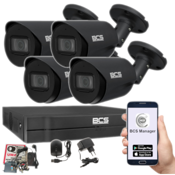ZESTAW MONITORINGU BCS-L-XVR0401-4KE(5) + 4x BCS-TA18FWR3-G(2) 8MPX 4K 2.8mm IR30 1TB