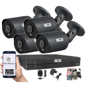 ZESTAW MONITORINGU BCS-L-XVR0401-4KE(5) + 4x BCS-TA28FSR4-G(2) 8MPX 2,8mm IR40 1TB