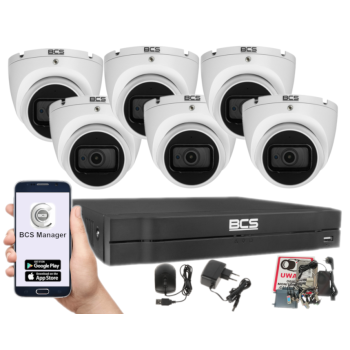 ZESTAW MONITORINGU BCS-L-XVR0801-4KE(5) + 6x BCS-EA18FWR3(2) 8MPX 4K 2.8mm IR30 1TB