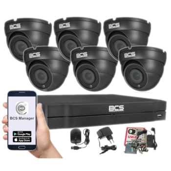 ZESTAW MONITORINGU BCS-L-XVR0801-4KE(5) + 6x BCS-EA28FSR3-G(H2)(2) 8Mpx 2.8mm IR30 1TB