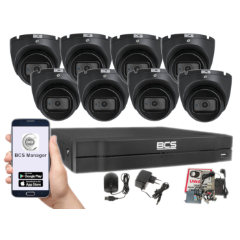 ZESTAW MONITORINGU BCS-L-XVR0801-4KE(5) + 8x BCS-EA18FWR3-G(2) 8MPX 4K 2.8mm IR30 1TB