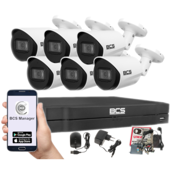 ZESTAW MONITORINGU BCS-L-XVR0801-4KE(5) + 6x BCS-TA18FWR3(2) 8MPX 4K 2.8mm IR30 1TB