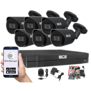 ZESTAW MONITORINGU BCS-L-XVR0801-4KE(5) + 6x BCS-TA18FWR3-G(2) 8MPX 4K 2.8mm IR30 1TB