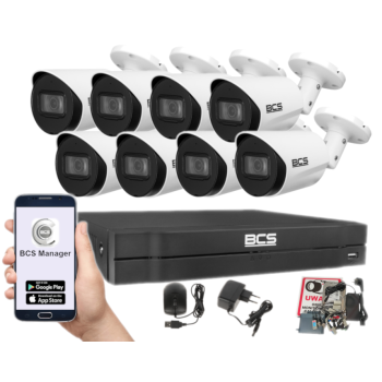 ZESTAW MONITORINGU BCS-L-XVR0801-4KE(5) + 8x BCS-TA18FWR3(2) 8MPX 4K 2.8mm IR30 1TB
