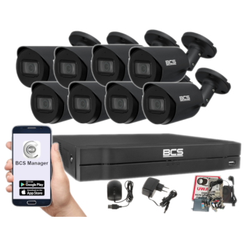 ZESTAW MONITORINGU BCS-L-XVR0801-4KE(5) + 8x BCS-TA18FWR3-G(2) 8MPX 4K 2.8mm IR30 1TB