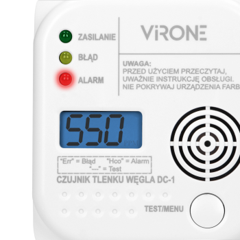 BATERYJNY CZUJNIK TLENKU WĘGLA (CZADU) i TEMPERATURY VIRONE DC-1-TEST