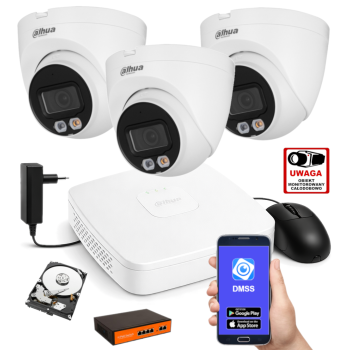 ZESTAW MONITORINGU IP Dahua 4MPx – 3 Kamery Kopułkowe, Dysk 1TB, PoE, Zdalny Dostęp