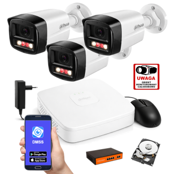 ZESTAW MONITORINGU IP Dahua 4MPx – 3 Kamery Tubowe, Dysk 1TB, PoE, Zdalny Dostęp