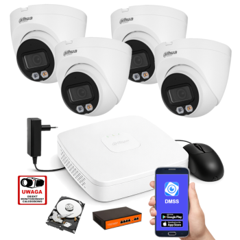 ZESTAW MONITORINGU IP Dahua 4MPx – 4 Kamery Kopułkowe, Dysk 1TB, PoE, Zdalny Dostęp