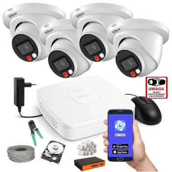 ZESTAW MONITORINGU IP Dahua 2MPx – 4 Kamery Kopułkowe, Dysk 1TB, PoE, Zdalny Dostęp, Akcesoria