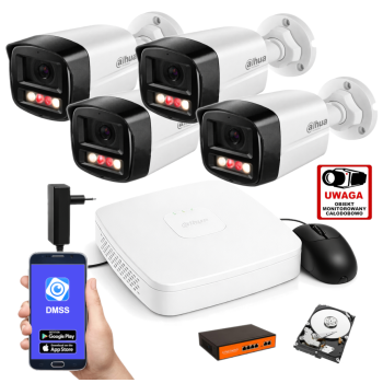 ZESTAW MONITORINGU IP Dahua 4MPx – 4 Kamery Tubowe, Dysk 1TB, PoE, Zdalny Dostęp