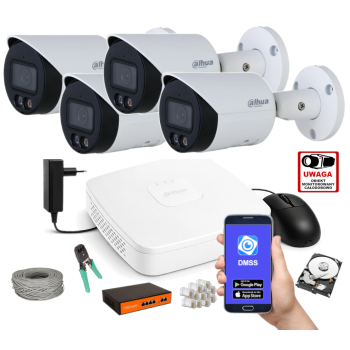 ZESTAW MONITORINGU IP Dahua 2MPx – 4 Kamery Tubowe, Dysk 1TB, PoE, Zdalny Dostęp, Akcesoria