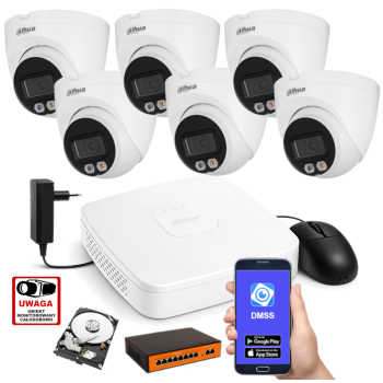 ZESTAW MONITORINGU IP Dahua 4MPx – 6 Kamer Kopułkowych, Dysk 1TB, PoE, Zdalny Dostęp