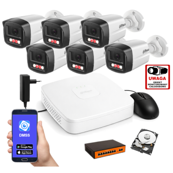 ZESTAW MONITORINGU IP Dahua 4MPx – 6 Kamer Tubowych, Dysk 1TB, PoE, Zdalny Dostęp