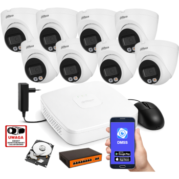 ZESTAW MONITORINGU IP Dahua 4MPx – 8 Kamer Kopułkowych, Dysk 1TB, PoE, Zdalny Dostęp
