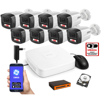 ZESTAW MONITORINGU IP Dahua 4MPx – 8 Kamer Tubowych, Dysk 1TB, PoE, Zdalny Dostęp