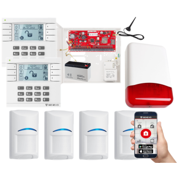 SYSTEM ALARMOWY GENEVO PRiMA16Q 2xLCD WH-WH  4 CZUJKI BOSCH POWIADOMIENIE GSM