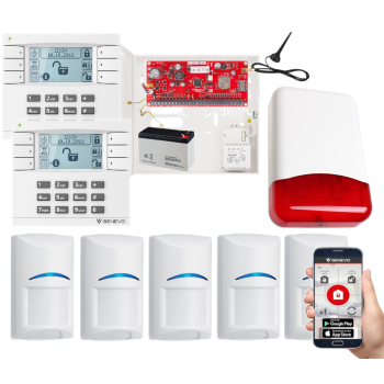 SYSTEM ALARMOWY GENEVO PRiMA16Q 2xLCD WH-WH 5 CZUJEK BOSCH POWIADOMIENIE GSM