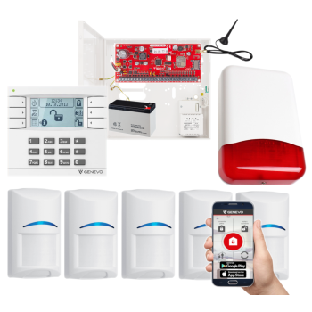 SYSTEM ALARMOWY GENEVO PRiMA16Q LCD WH-WH 5 CZUJEK BOSCH POWIADOMIENIE GSM