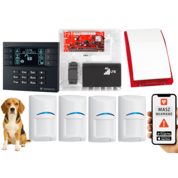 SYSTEM ALARMOWY GENEVO PRiMA64LTE BOX LCD GY-BK 4 CZUJKI BOSCH PET SP-4001R 7Ah