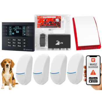 SYSTEM ALARMOWY GENEVO PRiMA64LTE BOX LCD GY-BK 4 CZUJKI BINGO PLUS SP-4001R 7Ah