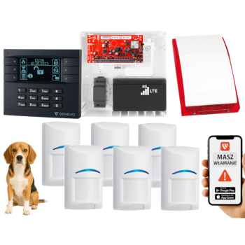 SYSTEM ALARMOWY GENEVO PRiMA64LTE BOX LCD GY-BK 6 CZUJEK BOSCH PET SP-4001R 7Ah
