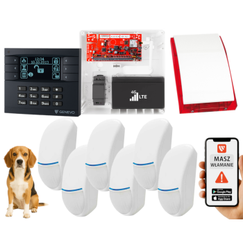 SYSTEM ALARMOWY GENEVO PRiMA64LTE BOX LCD GY-BK 6 CZUJEK BINGO PLUS SP-4001R 7Ah