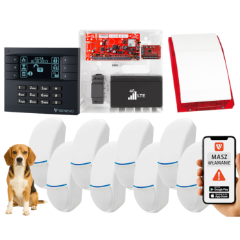 SYSTEM ALARMOWY GENEVO PRiMA64LTE BOX LCD GY-BK  8 CZUJEK Bingo Plus SP-4001R 7Ah