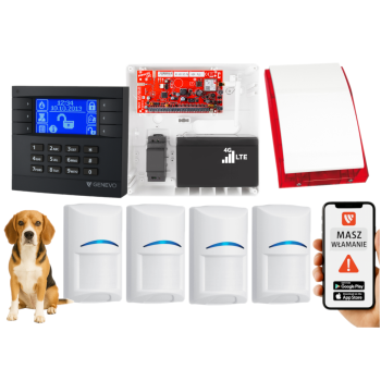 SYSTEM ALARMOWY GENEVO PRiMA64LTE BOX LCD GY-BL 4 CZUJKI BOSCH PET SP-4001R 7Ah