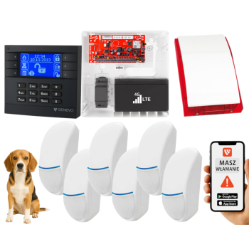 SYSTEM ALARMOWY GENEVO PRiMA64LTE BOX LCD GY-BL 6 CZUJEK BINGO PLUS SP-4001R 7Ah