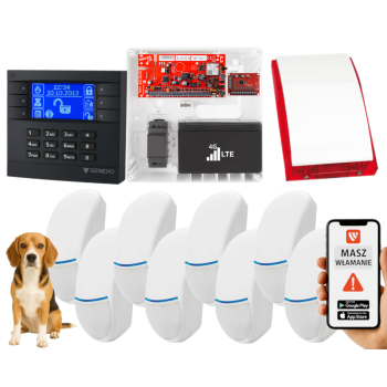 SYSTEM ALARMOWY GENEVO PRiMA64LTE BOX LCD GY-BL 8 CZUJEK Bingo Plus SP-4001R 7Ah